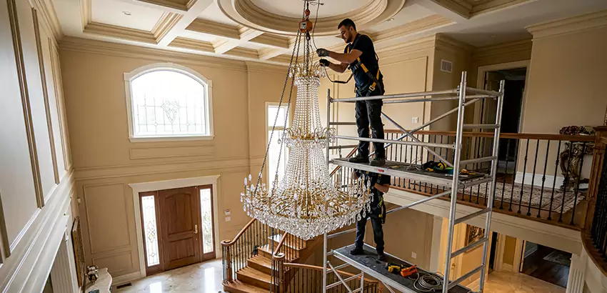 Two-Story Foyer Chandelier Installation in Leeds